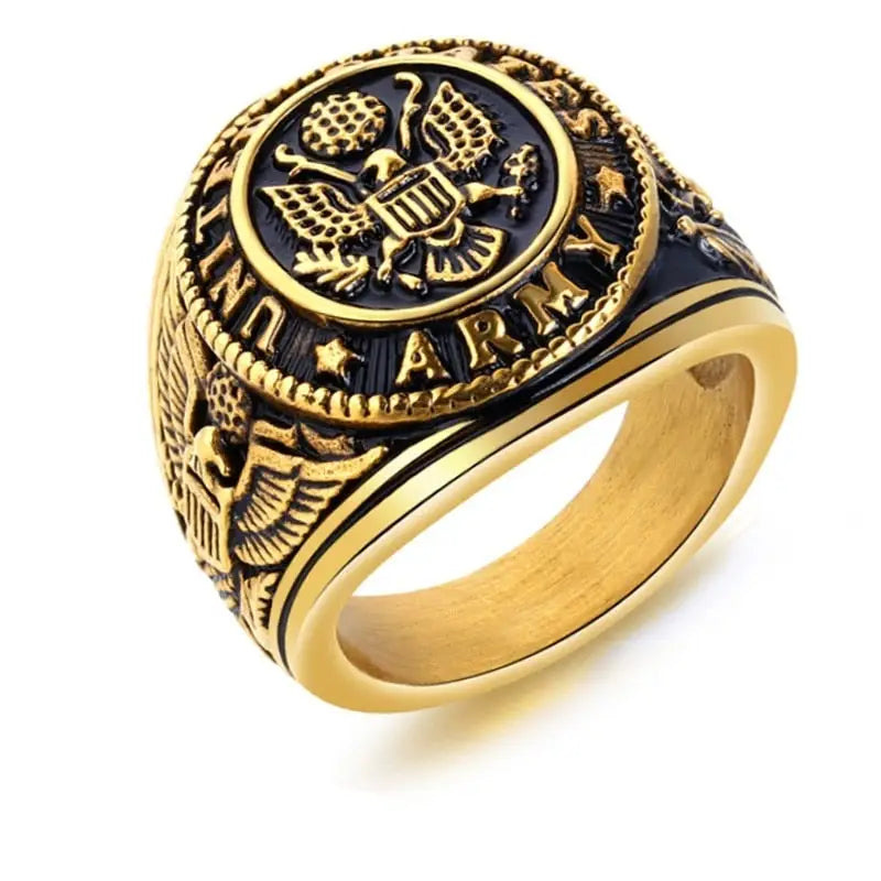 Bague armée américaine acier doré
