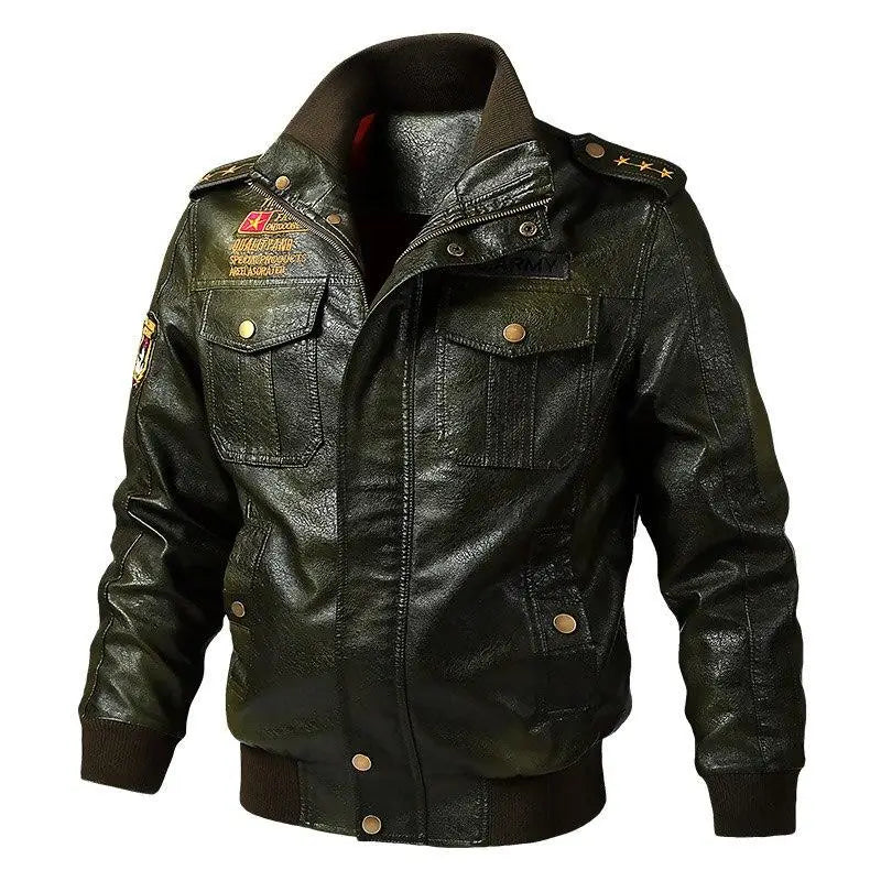 Blouson cuir synthétique militaire