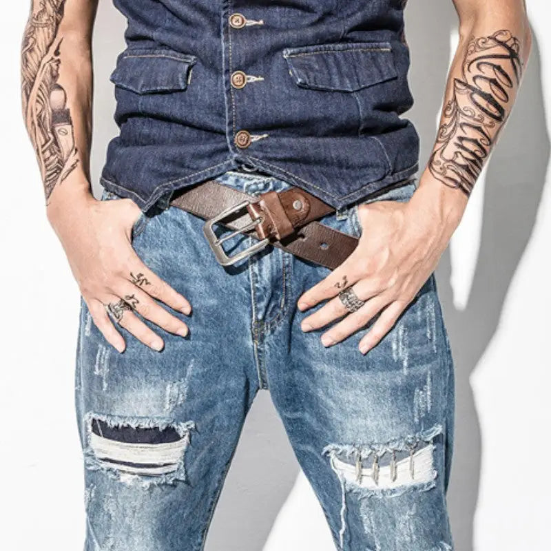 Ceinture militaire cuir marron