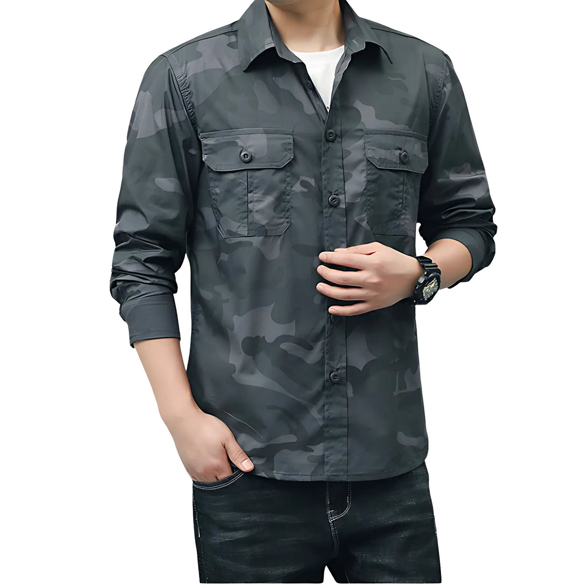 Chemise militaire en coton à poches à rabat