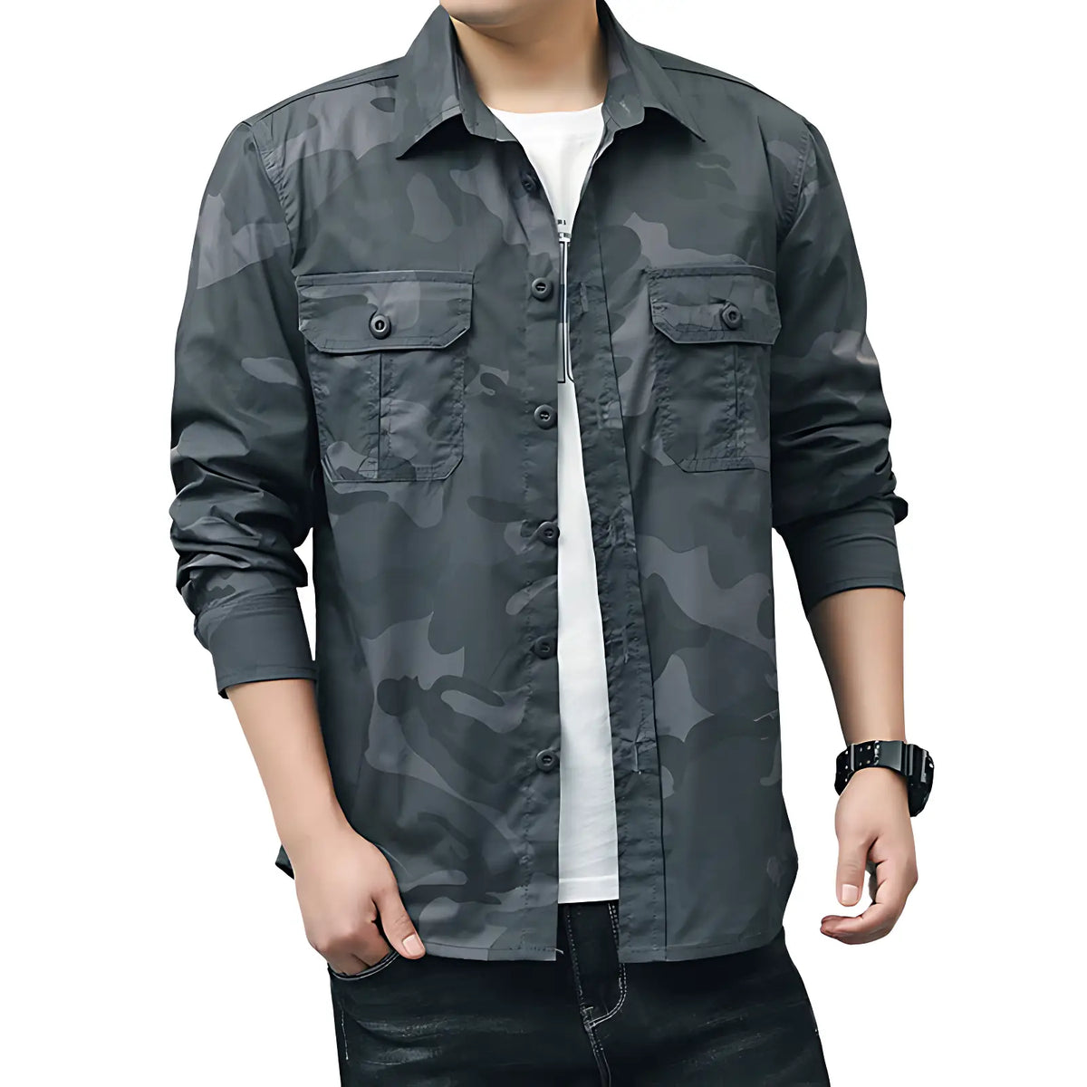 Chemise militaire en coton à poches à rabat