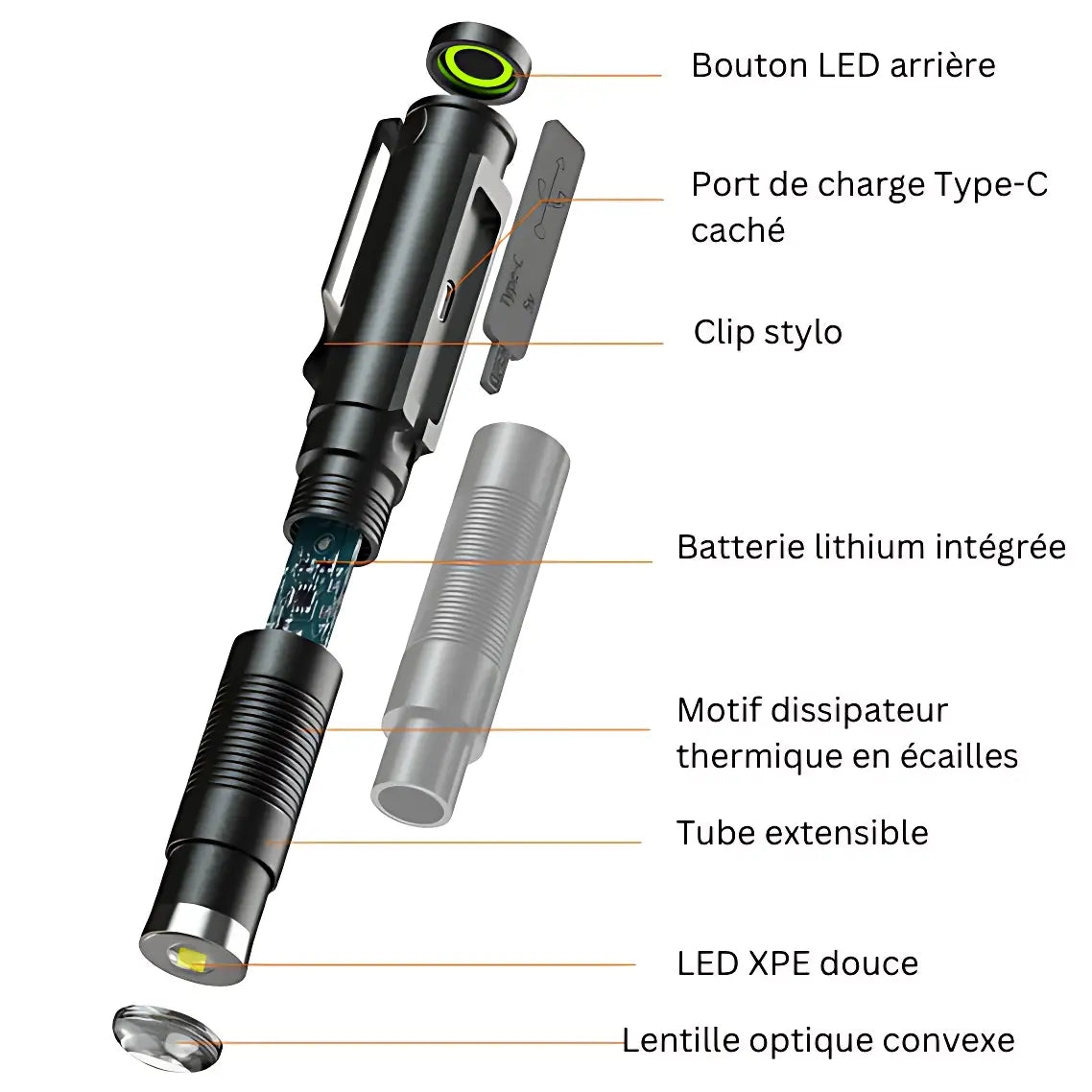 Lampe torche stylo rechargeable