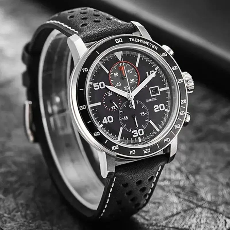 Montre homme militaire chronographe quartz bracelet cuir