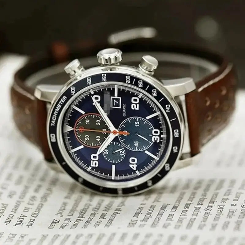 Montre homme militaire chronographe quartz bracelet cuir
