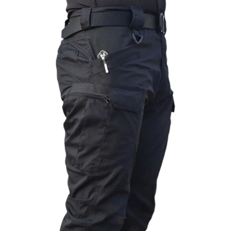 Pantalon treillis noir en coton et polyester
