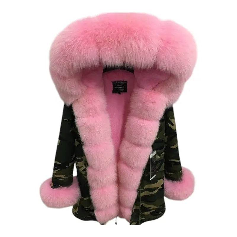 Parka militaire avec fourrure rose