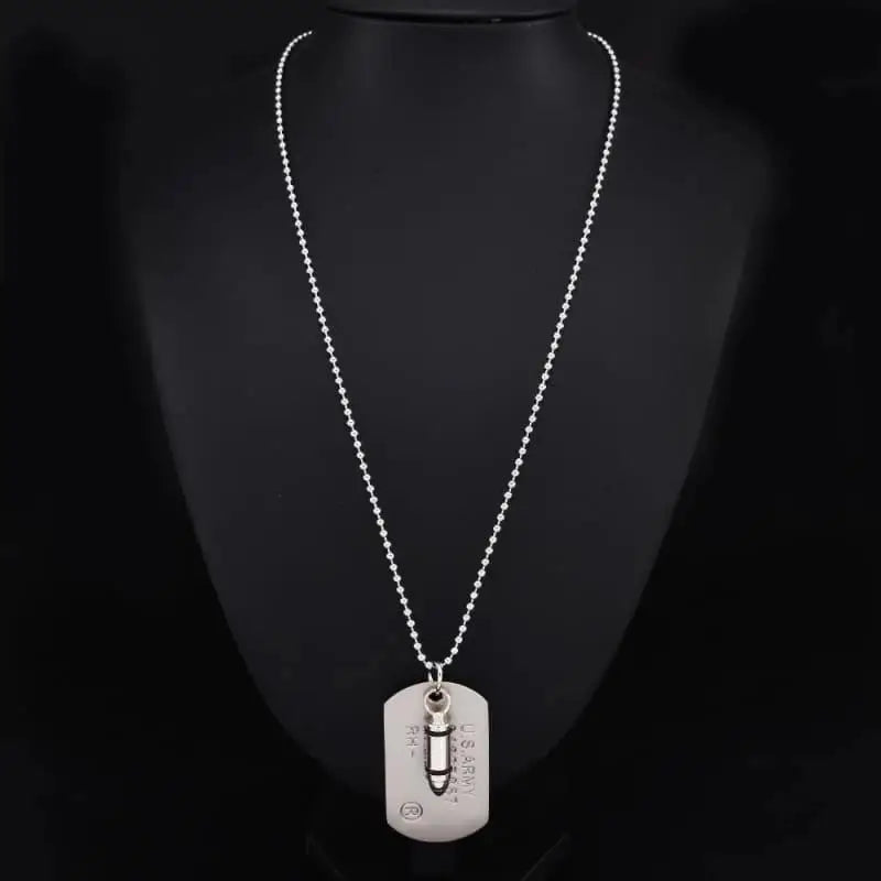 PLAQUE MILITAIRE AVEC MOTIF MUNITION (ACIER INOXYDABLE)