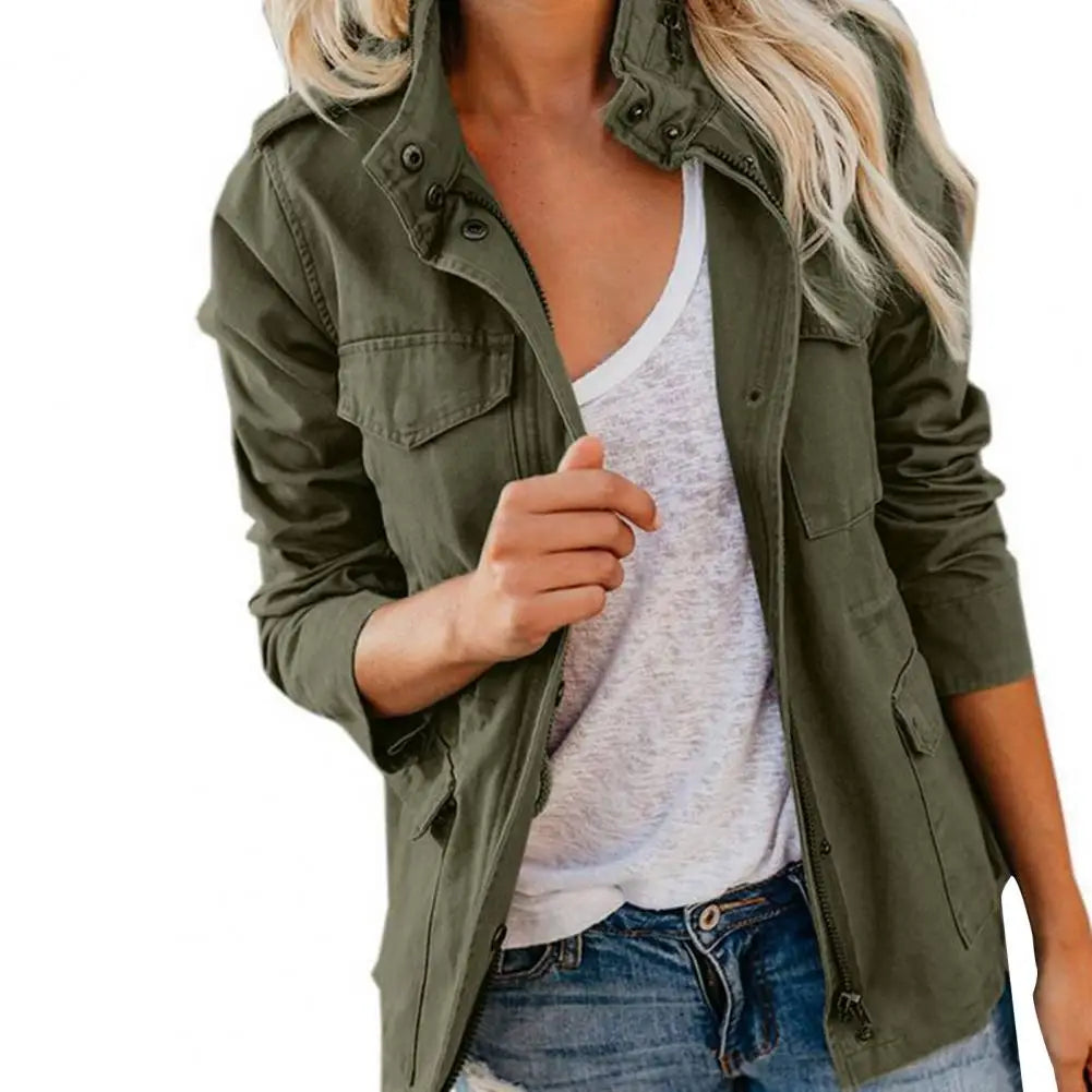 Veste style militaire femme kaki multi-poches cintrée