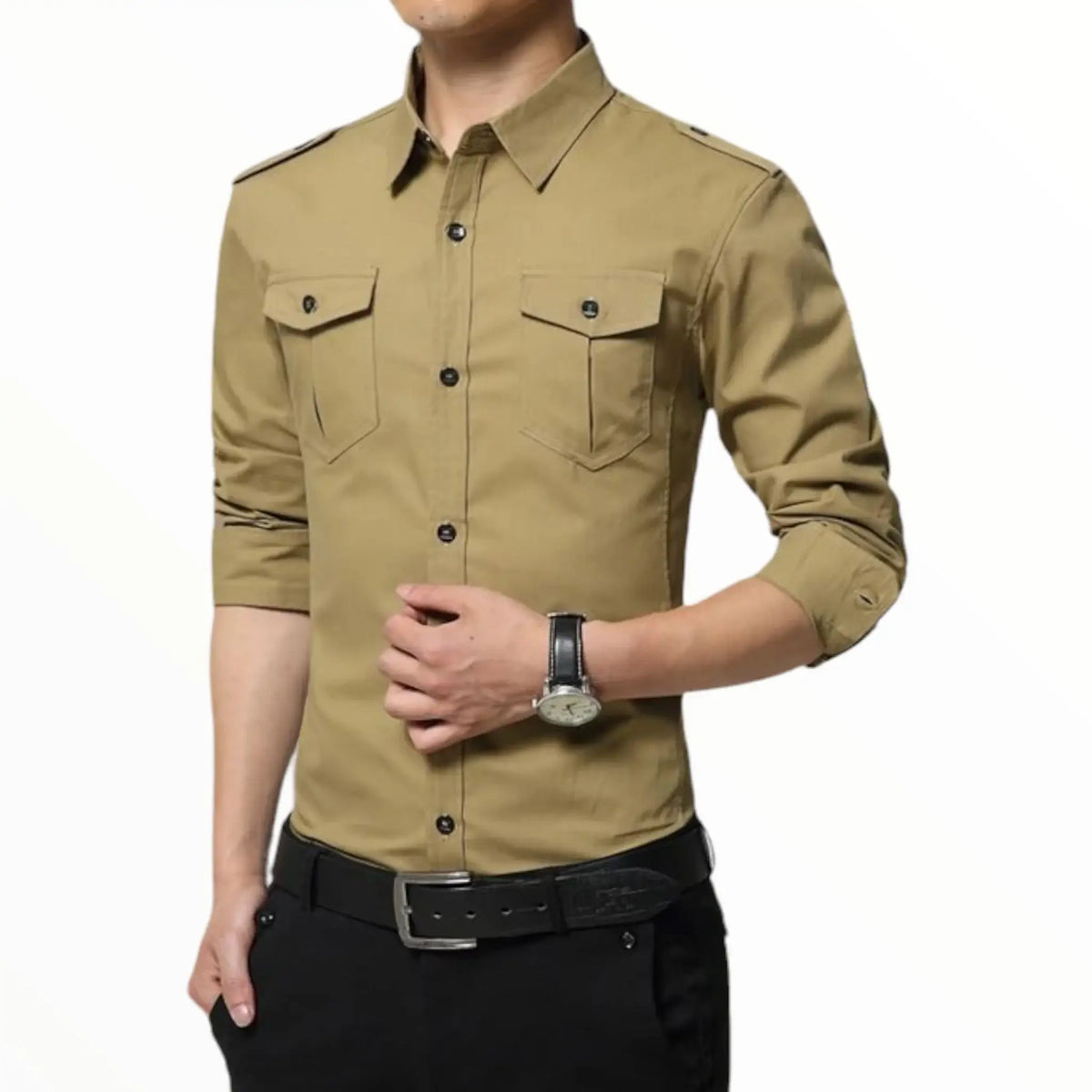Chemise militaire homme style army avec épaulettes