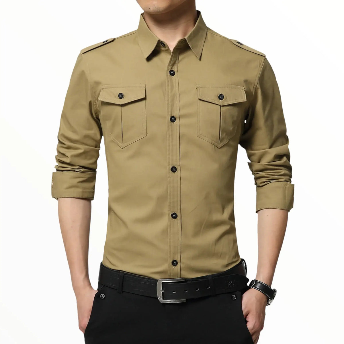Chemise militaire homme style army avec épaulettes
