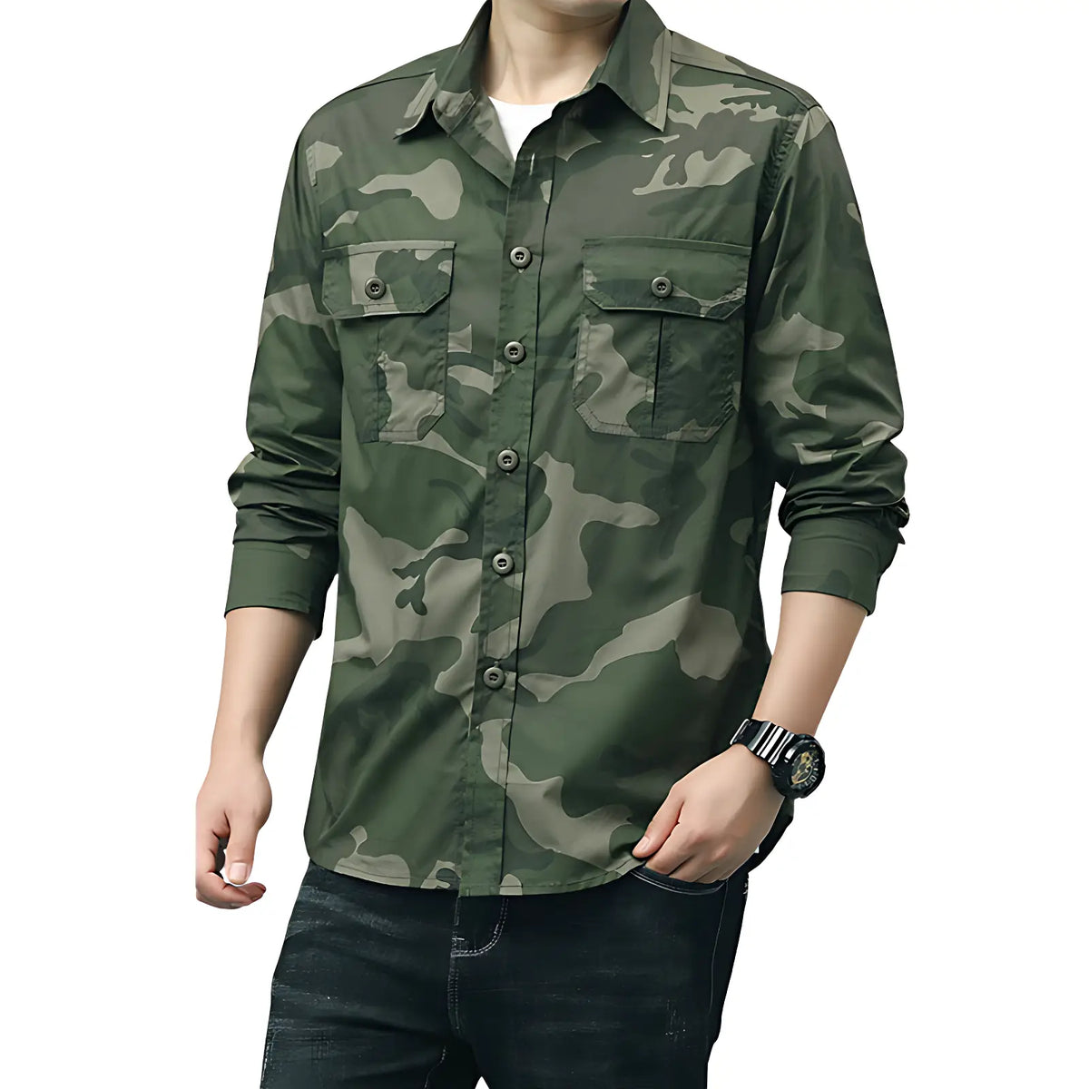 Chemise militaire en coton à poches à rabat