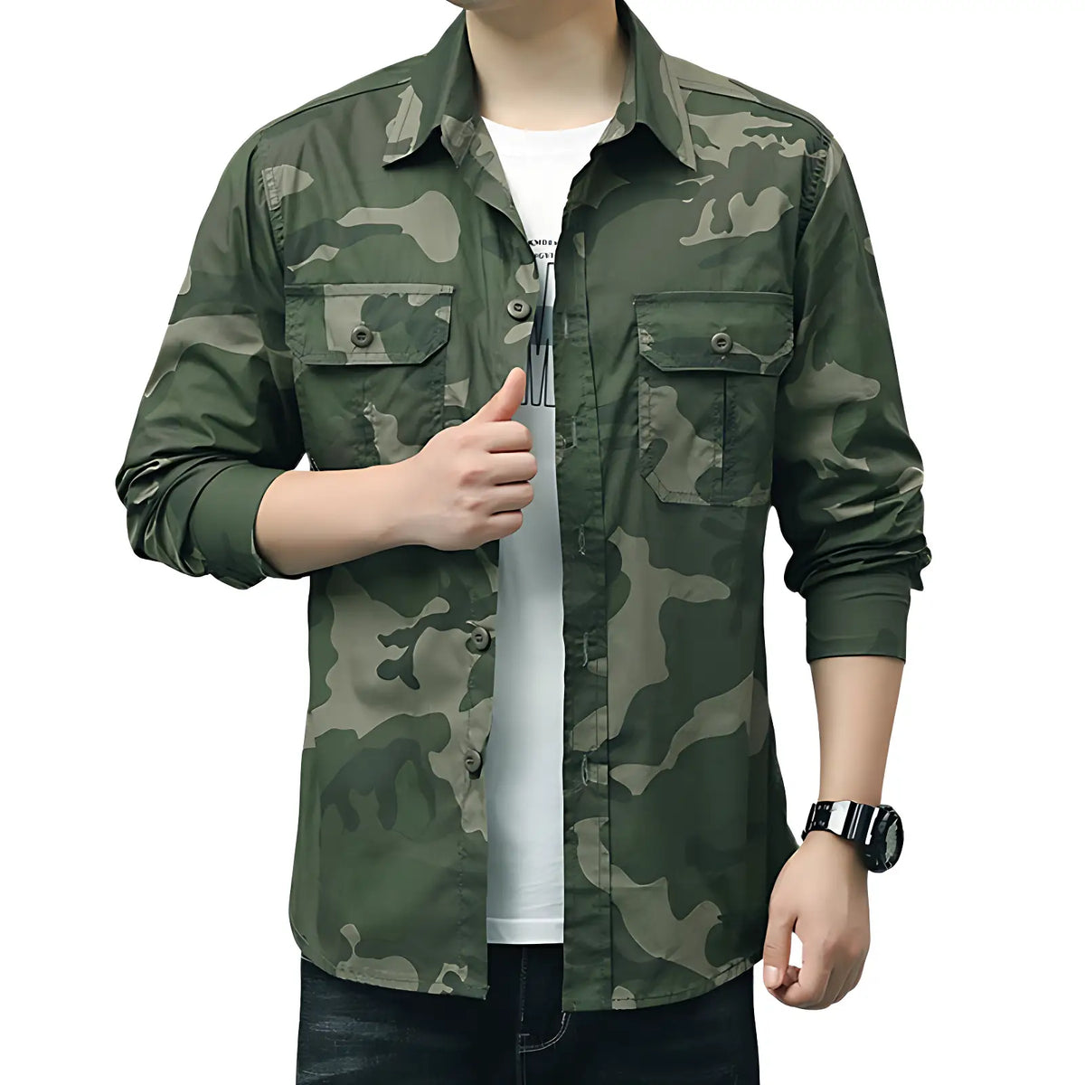 Chemise militaire en coton à poches à rabat