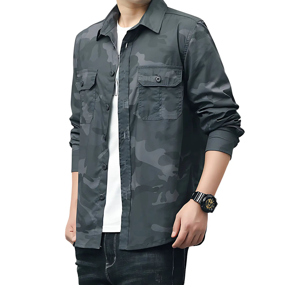 Chemise militaire en coton à poches à rabat