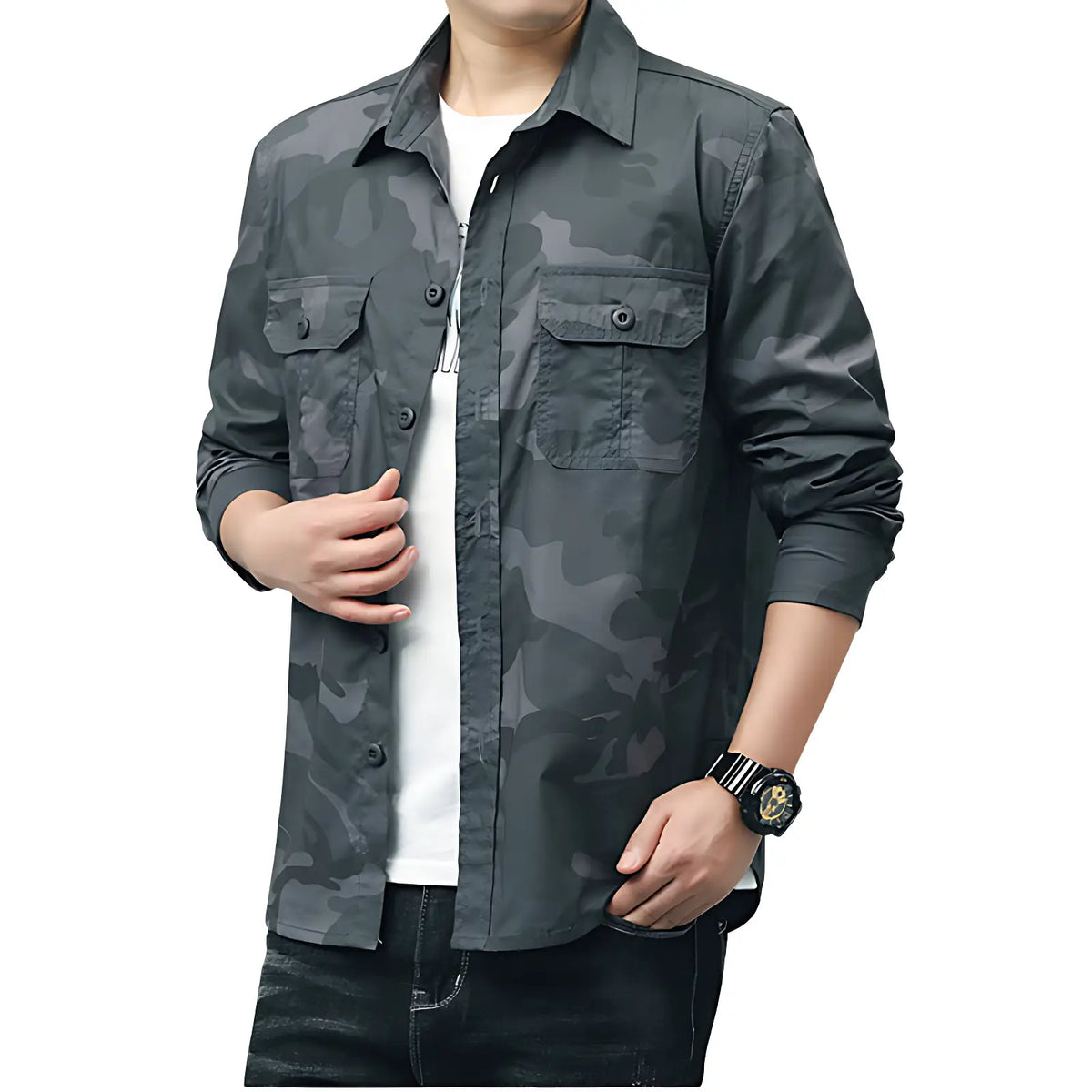 Chemise militaire en coton à poches à rabat
