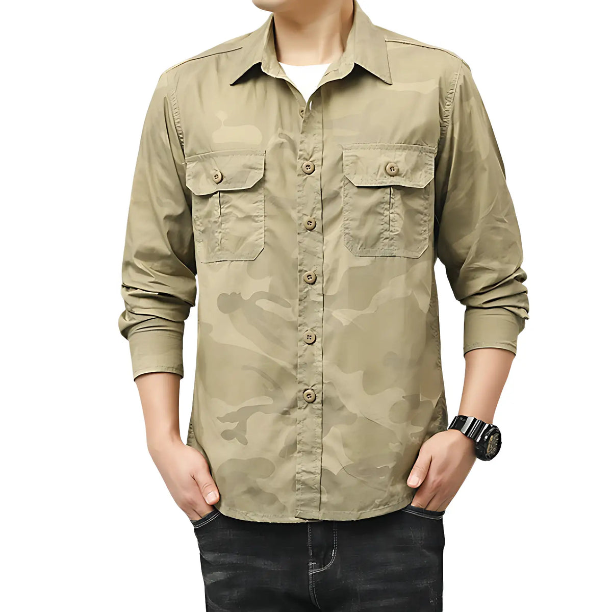 Chemise militaire en coton à poches à rabat