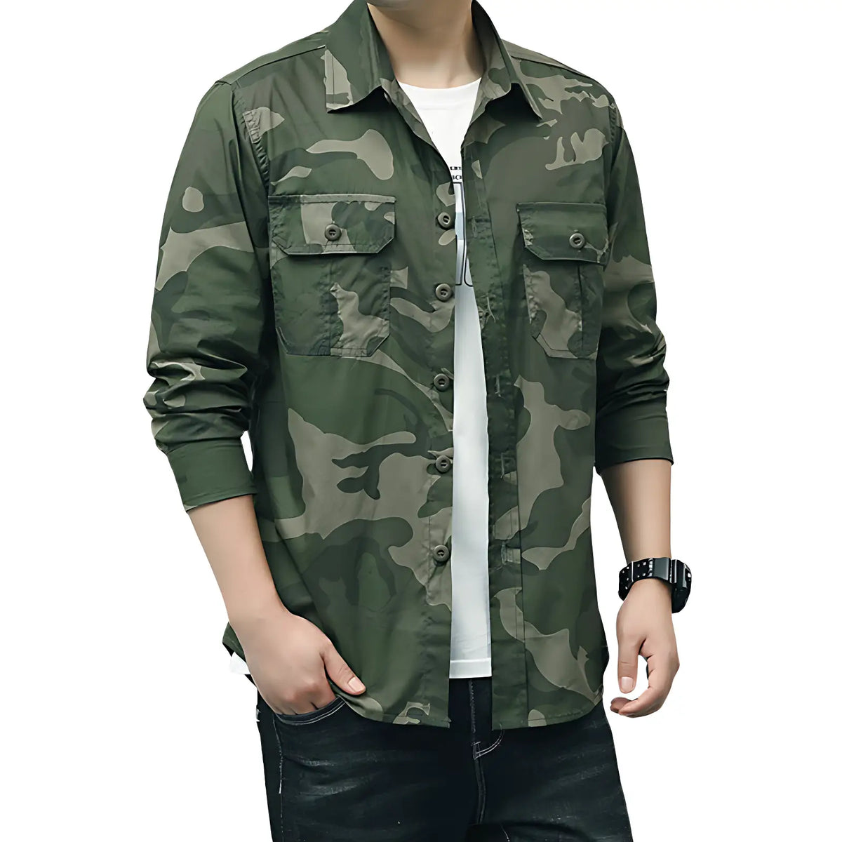Chemise militaire en coton à poches à rabat