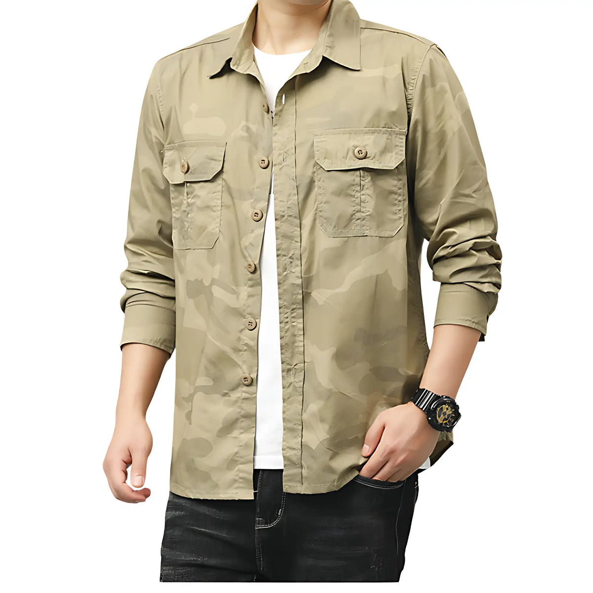 Chemise militaire en coton à poches à rabat