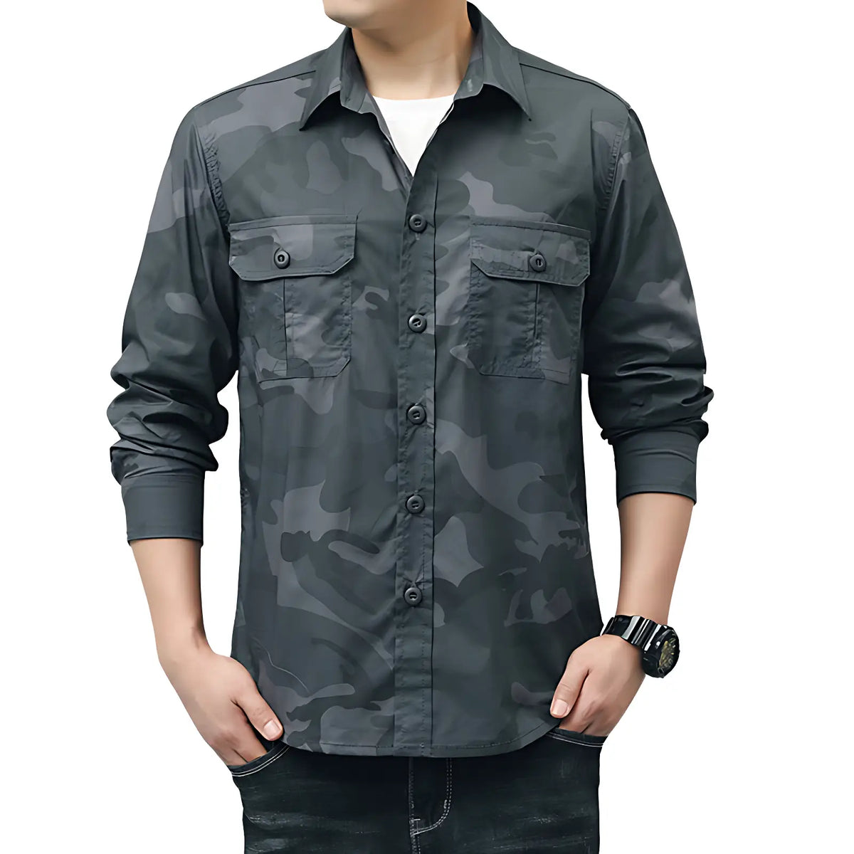 Chemise militaire en coton à poches à rabat