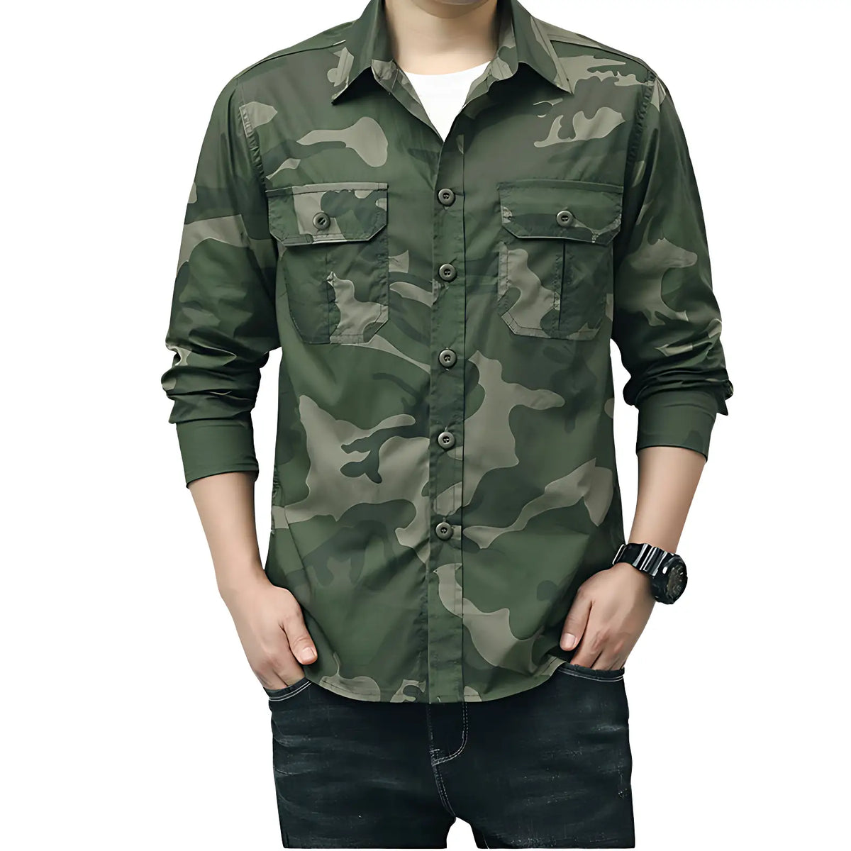 Chemise militaire en coton à poches à rabat