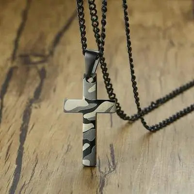 COLLIER MILITAIRE AVEC MOTIF DE CROIX (CÉRAMIQUE)