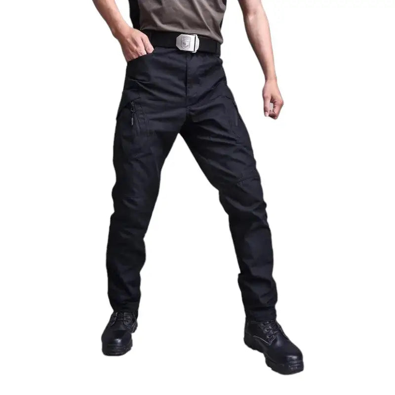 Pantalon treillis noir en coton et polyester