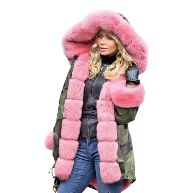 Parka militaire avec fourrure rose