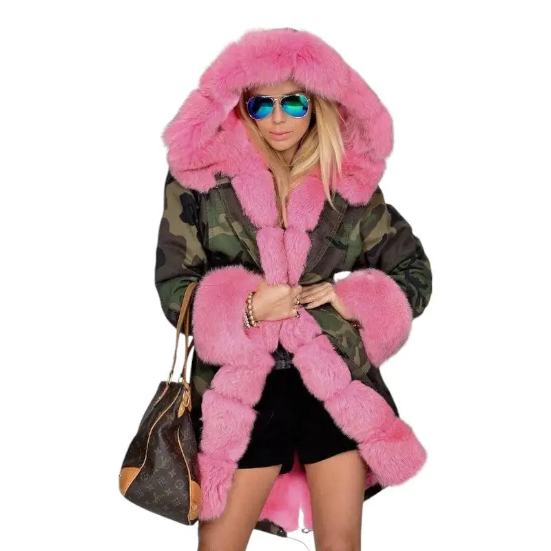 Parka militaire avec fourrure rose