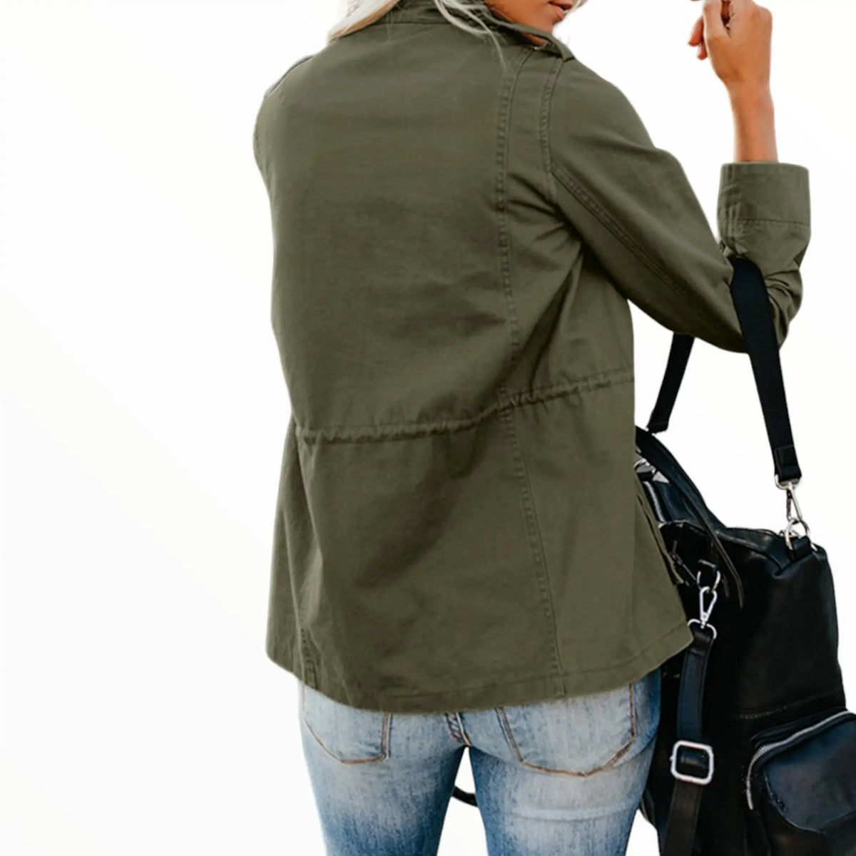 Veste style militaire femme kaki multi-poches cintrée